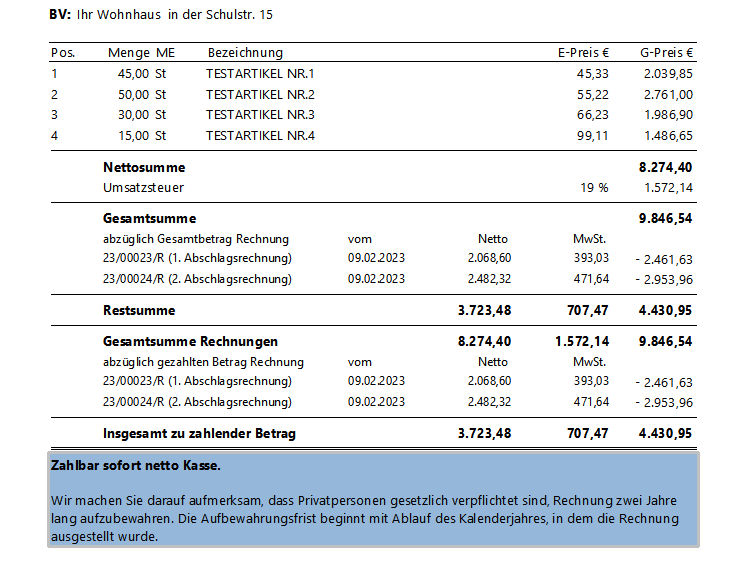 Erstellen Sie mit smarthandwerk kumulierte Schlussrechnungen für Ihren Handwerksbetrieb