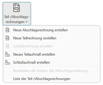 Screenshot der Aktion Teil-/Abschlagsrechnungen in smarthandwerk